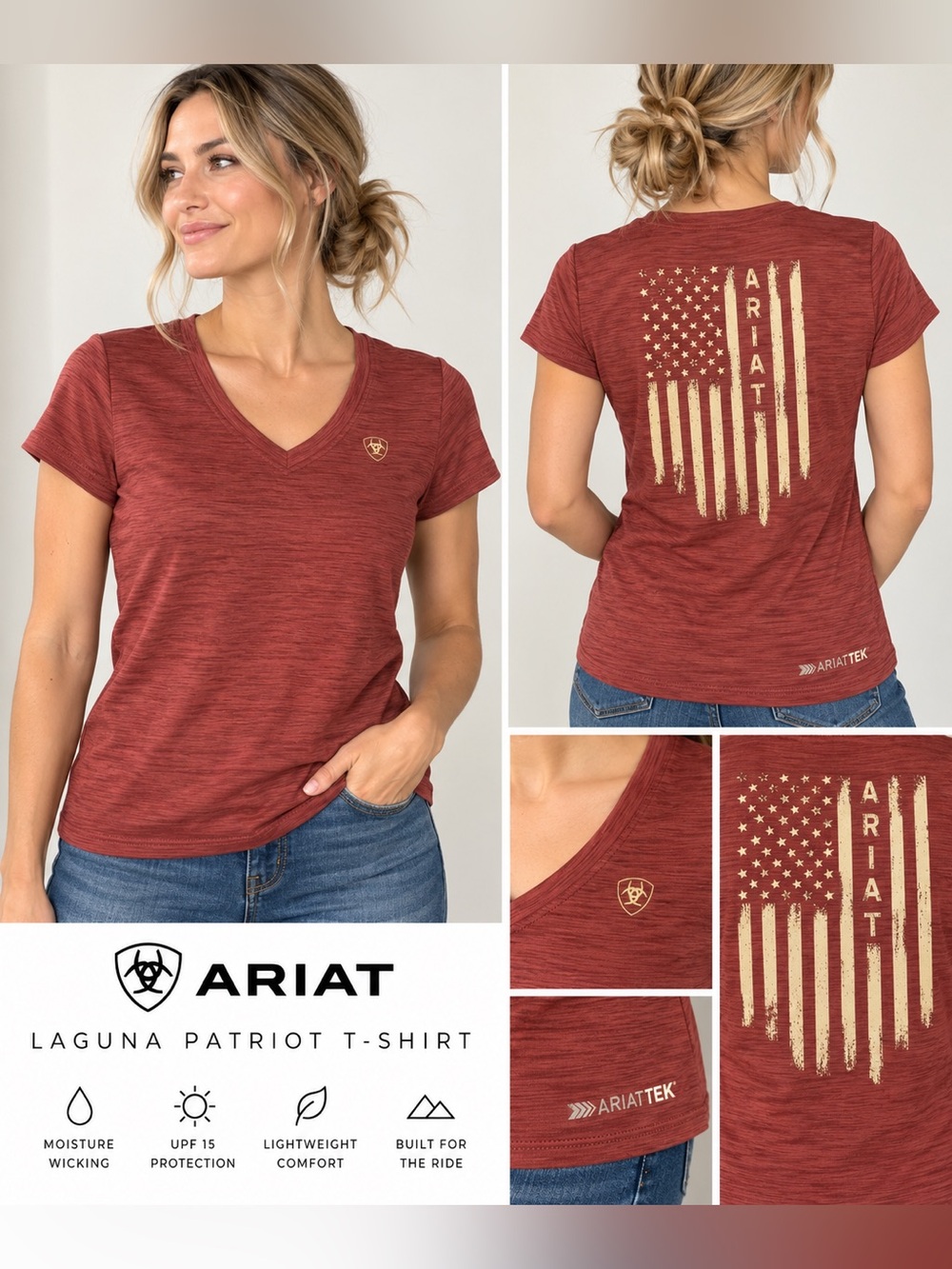 Ariat Laguna Patriot T-Shirt Women’s M Red Burgundy Western Flag AriatTEK